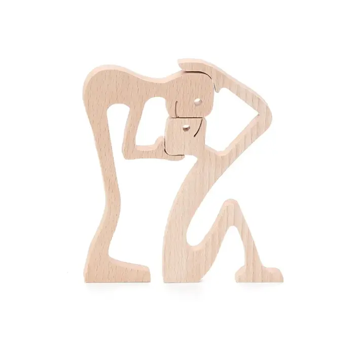 Décor familial en bois pour chien, Sculptures faites à la main, Figurine créative artisanale, décora