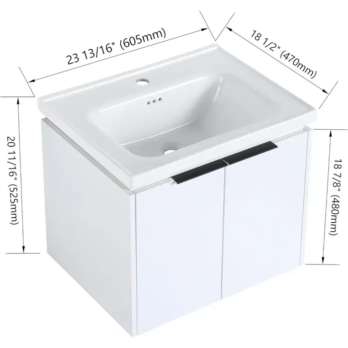 24 vanités de salle de bain flottantes avec lavabo, vanité de salle de bain murale simple de 24 pouc